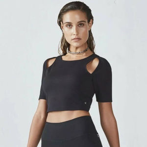 NEW Fabletics Black Short Sleeve Eva Midi Cropped
